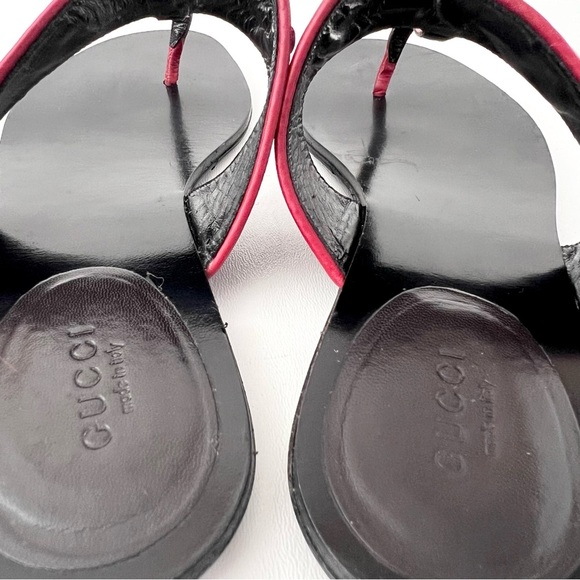 GUCCI || Horsebit Red Blue Web Stripe Black Leather Thong Sandal Flat EU 39 US 9 - Picture 7 of 15